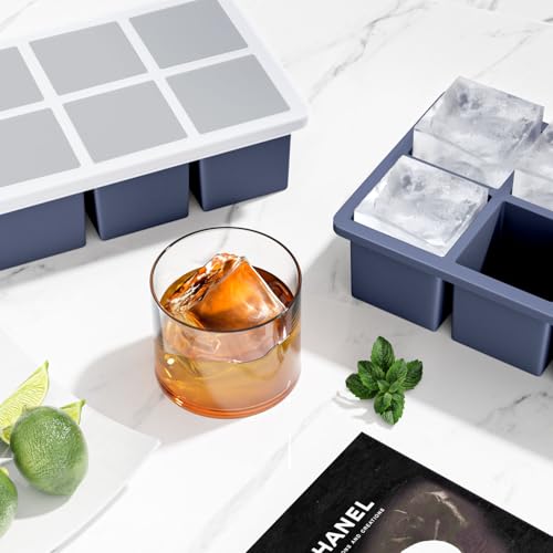 Large Ice Cube Tray for Whiskey: Big Square Ice Cube Maker for Cocktail - 2 Pack Silicone Old Fashioned Ice Cube Trays - 2 Inch Huge Cubed Ice Trays for Whisky