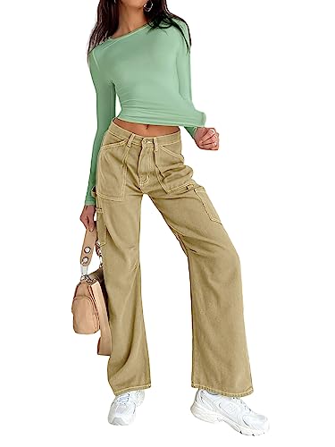 Abardsion Women's Casual Basic Going Out Crop Tops Slim Fit Long Sleeve Crew Neck Tight T Shirts (Mint Green, XL)