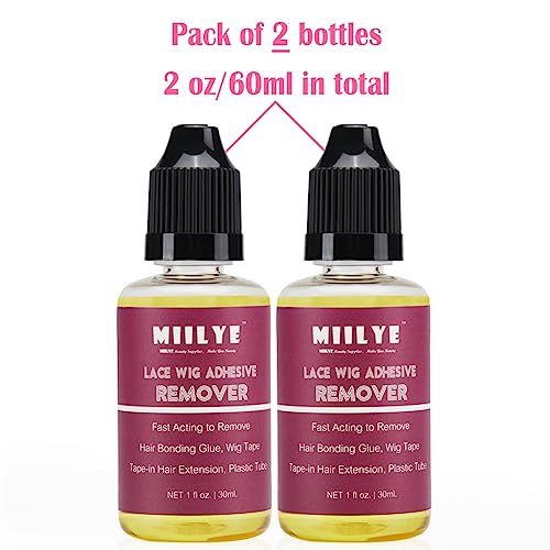 MIILYE Wig Glue Remover x 2 Bottles, Tape in Hair Extensions Remover |Solvent for Adhesive Residue, Lace Front Wig |Poly Hairpieces |Toupee |Cosmetic Hair Bonding Tape Removal