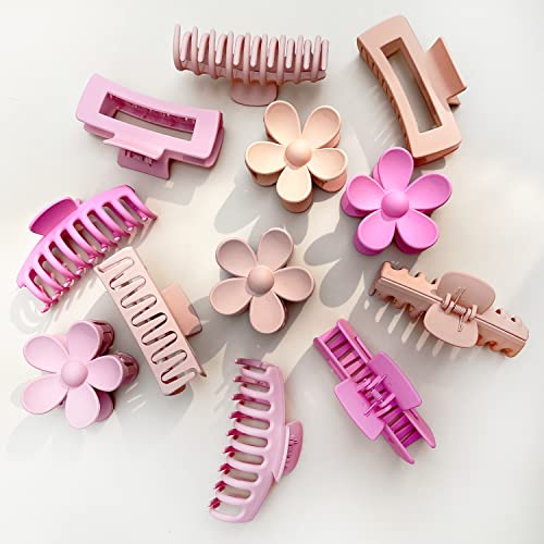 Large Hair Claw Clips 12 Pack - Strong Hold Matte Plastic