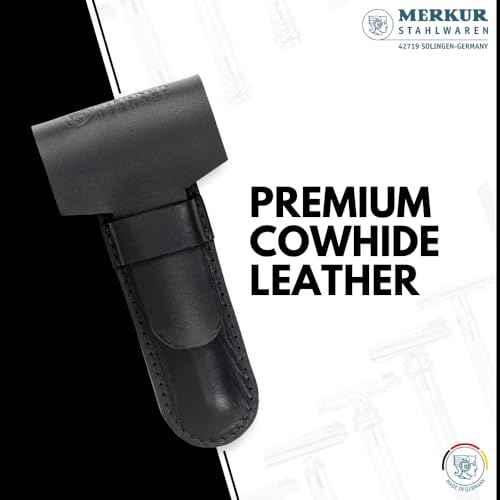 MERKUR Leather Razor Case - Black Cowhide, Fits All MERKUR Razors Except 24001, Up to 110 mm
