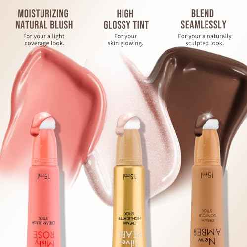 Color Nymph Liquid Makeup Wand Combo, Hydrating Brown Contour Stick Glow Liquid Highlighter Pigmented Blush For Cheeks Fine Texture Natural Blend Long Lasting (Brown Contour+Blush+Highlighter)