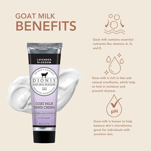 Dionis Goat Milk Skin Care Lavender Blossom Scented Hand Cream Set - Cruelty Free Travel Size Hand Lotion For Hydrating & Moisturizing Dry Skin - Paraben Free Formula Made In The USA, 1 oz Set of 4