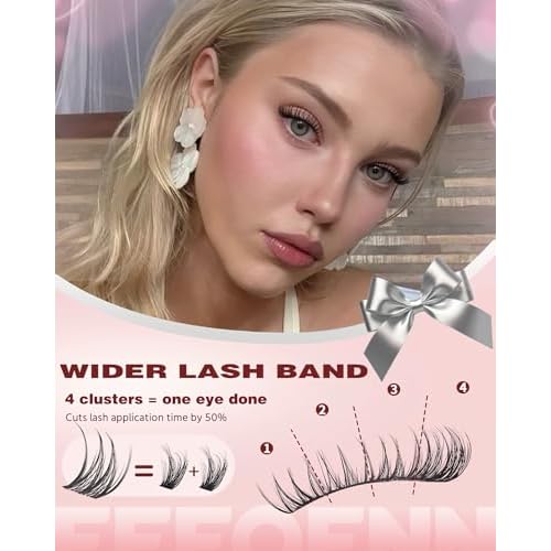 Wispy Lash Clusters 8-10-12mm Natural Cluster Eyelash Extensions Short Eyelash Clusters C-Curl Individual Lashes Clear Band Clusters Lashes Natural Look for Daily Wear DIY Eyelash Extension by EEFOFNN