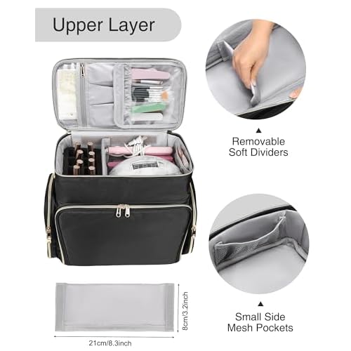 Nail Polish Organizer Case, Large Nail Polish Holder Hold 64 Bottles (15ml/0.5 fl.oz), Large Capacity for Nail Polish, Nail Lamp, Nail Art Accessories, 3 in 1 Storage Bags