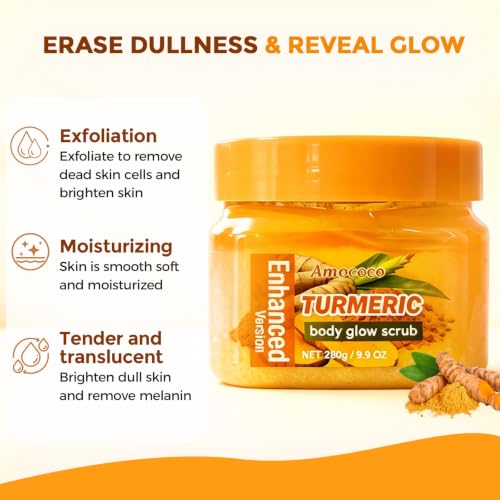 Turmeric Body Scrub with Sea Salt - Gentle Exfoliating Cleanser, 9.8 oz