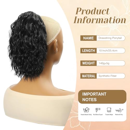 10 Inch Drawstring Ponytail Extension Curly Wavy