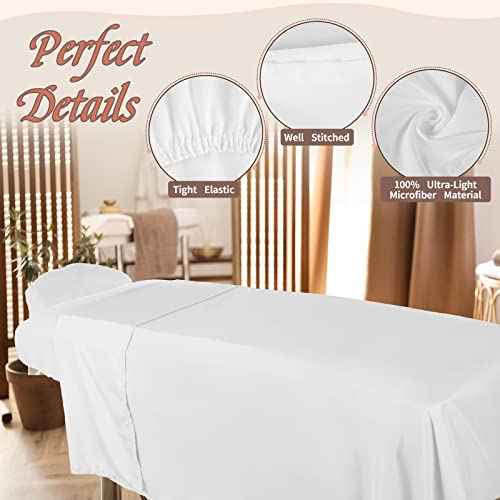 Oudain 4 Sets 3 Piece Soft Microfiber Massage Table Sheets Set Bulk Includes Massage Flat Sheet and Fitted Sheet and Face Rest Cover(White)