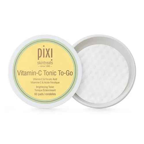 Pixi Vitamin-C Tonic to-Go, Brightening & Toning, Containing Vitamin-C & Probiotics, Boosting Skin Luminosity, Alcohol-Free Daily Balancing Toner Pads On The Go, 60 Pads
