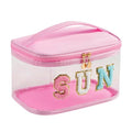 Clear Waterproof Makeup Bag with Letter Patches - Sunscreen Travel Pouch
