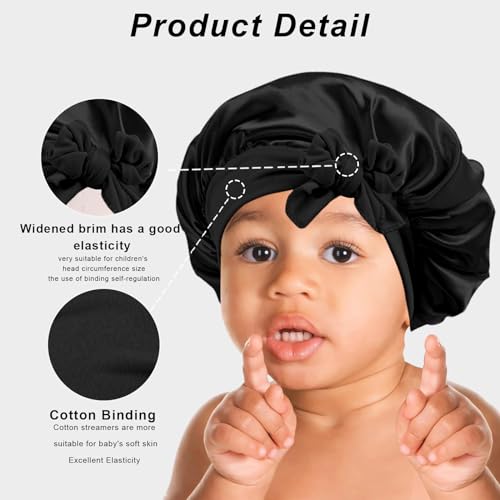 Kids Satin Sleep Bonnet 3-Pack - Pink, Black, Light Blue