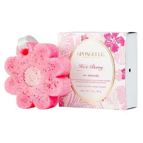 Spongell? He'e Berry Hawaiian Buffer | Body Wash Infused Sponge with Awapuhi & Kukui Nut Oil | Exfoliates & Hydrates | 14+ Uses