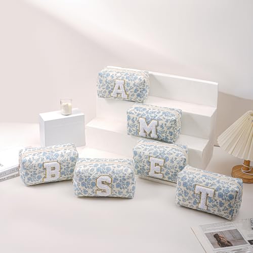 JOVAKIT Alphabet Floral Makeup Bag for Women & Girls