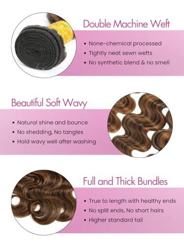 Body Wave Human Hair Bundles - 16/18/20 Inch Honey Blonde Ombre