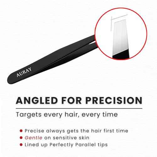 Eyebrow Tweezers Women Facial Hair, Stainless Steel Facial Hair Removal Precision Tweezer for Men & Women in Black, Slanted Tip Eyebrow Plucker for Easy Plucking, Professional Tweezers by AURAY (2)