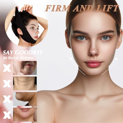 Reusable V Line Lifting Mask with Chin Strap - Black Facial Contouring Support
