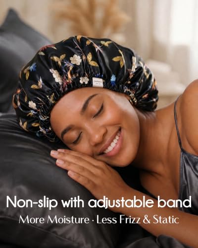 YANIBEST Adjustable Satin Hair Bonnet with No Damage Scrunchie
