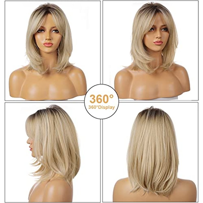 Blonde Ombre Wig with Bangs - Heat Resistant Synthetic