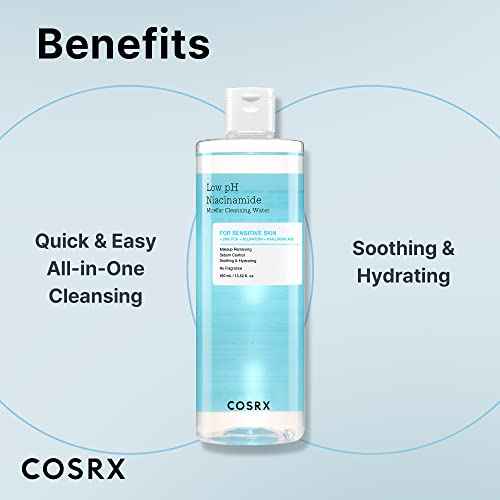 COSRX Low pH Niacinamide Micellar Cleansing Water Daily Mild Facial Cleansing Wash for Sensitive Skin, Sebum control, Korean Skin Care (13.52fl.oz/400ml)