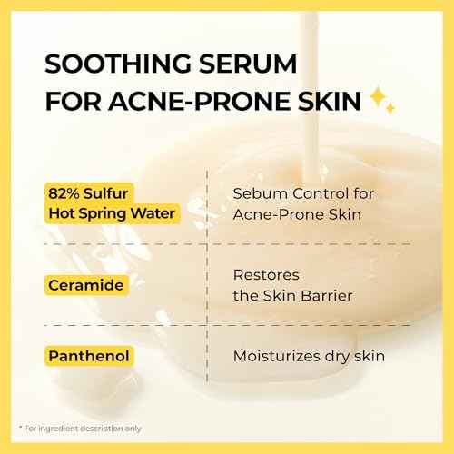 Sulfur Hot Spring Water 82% Soothing Serum with Ceramide, Panthenol, Hyaluronic acid, Hydrating, Glass skin, Non comedogenic, for Dry Skin, Acne-Prone, Korean Skin Care (1.79 fl.oz. 53ml)