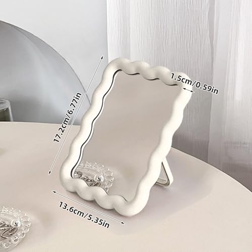 Wave Shaped Makeup Mirror Portable Folding Travel 6.7x5.3"
