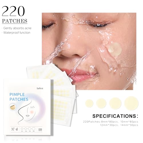 Acne Pimple Patches - 4 Sizes, 220 Count, Hydrocolloid Formula