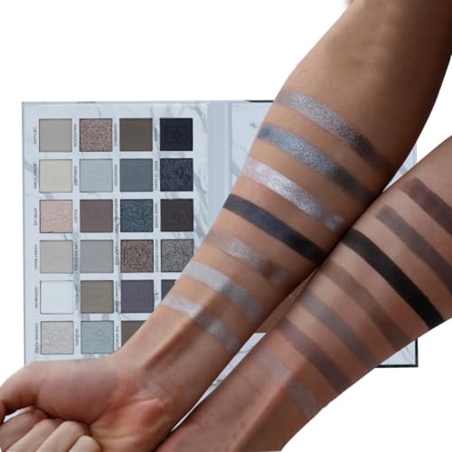 24Colors Black Grey Smokey Eyeshadow Palette, Matte Black Smoky Eye Shadow Palette, Shimmer High Pigmented Basic Black White Gray Shade Eye Black Makeup for Halloween. (24, Colors)