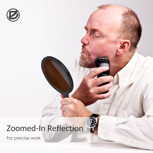 D Handheld Double Sided Makeup Mirror with Handle - Black, 8.2x4.5 inches, 1X & 2X Magnification, Travel Portable