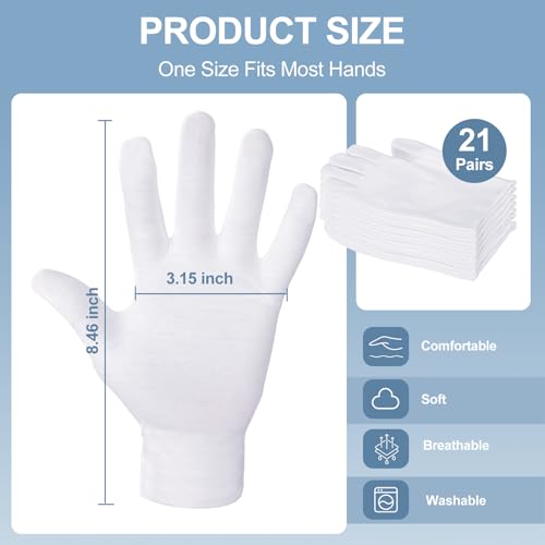 42-Pack White Cotton Gloves for Dry Hands & Eczema - Unisex Sleep SPA Gloves