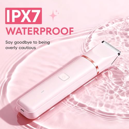 VG VOGCREST Bikini Trimmer for Women: Rechargeable 2-in-1 Painless Body Shaver for Leg Arm Underarm with Length Combs - Portable Travel Friendly Pubic Grooming Kit with Charging Dock (Light Pink)
