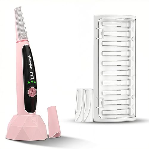 Sonic Dermaplaning Razor for Women face ? Beginner-Safe & Sensitive Skin Friendly, Controlled Exfoliation to Remove Peach Fuzz & Dull Skin ? 3 Precision Speeds ? 12 Blades&LED Light