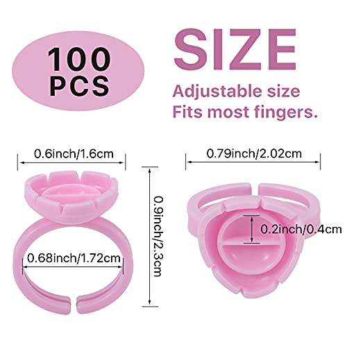 Pretty memory 100 Pcs Glue Rings for Eyelash Extensions, Can Fasten to Tweezers, Easy Fanning Glue Holder for Volume Lashes, Disposable Lash Glue Rings Eyelash Extension Supplies (Pink)