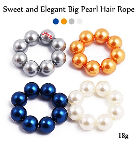 AKOAK Sweet and Elegant Simulation Big Pearl Hair Rope Handmade Beaded Elastic Hair Tie Hair Accessories, Ponytail, Girls and Ladies Hair Accessories, Pack of 1 (Blue)