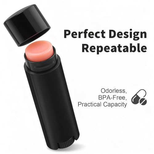 erioctry 4.5g 0.15oz Empty Refillable Plastic DIY Lipstick Lip Balm Lip Gloss Tubes Holder Containers Oval Deodorant Crayon Tube Pipe Bottle Case (50pcs, Black)