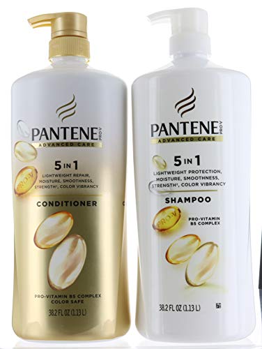 Set Pantene Advanced Care Shampoo and Conditioner 5 in 1 Moisture, Strength, Smoothness, Pro-vitamin B5 Complex 38.2 FL/OZ each - Packaging May Vary