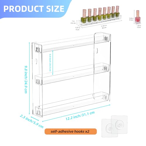Transparent Nail Polish Organizer - 3-Tier Acrylic Nail Polish Rack, Wall-Mounted Sunglass Organizer, Essential Oils Storage Shelf (3 Tiers)