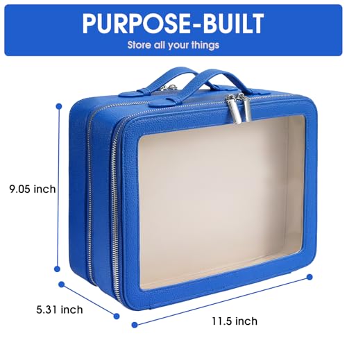 Clear Makeup Bag,Large Toiletry Case for Women,PU Leather Travel Cosmetic Bag,Detachable Makeup Case,Double Compartment Make up Organizer