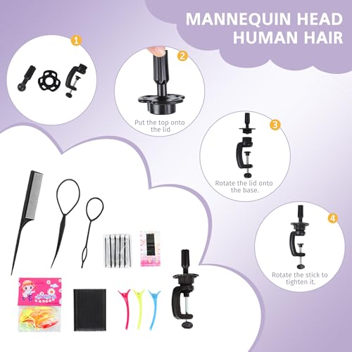 80% Human Hair Mannequin Head 26-28" with Clamp for Braiding
