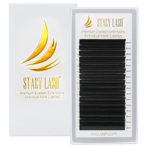 Individual Lashes Semi Permanent Mink Lashes by STACY LASH | Volume & Classic Lash Extensions | B Curl Eye Lashes | Eyelash Extension Supplies for Lash Tech | 16-Rows Lash Tray | B-0.05-MIX 8-15