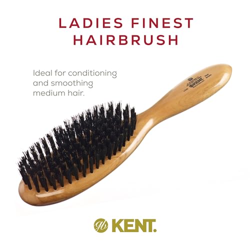 Kent LC22 Finest Hair Brushes for Women Detangler Dry Brush Made of Cherrywood - Boar Bristle Oval Hairbrush for Medium to Thick Hair All Lengths - Salon Style Straightening Pure Wood Brush from Kent