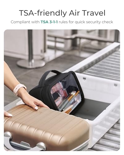 BAGSMART TSA-Approved Clear Makeup Bag with Handle - Large Travel Toiletry Organizer