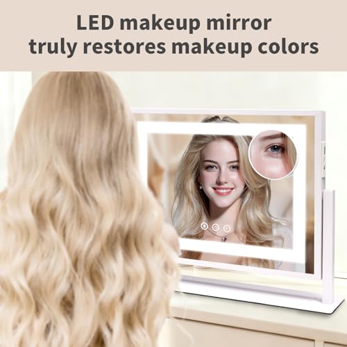 SANYCASA Lighted Makeup Vanity Mirror with Touch Control, 10X Magnification & 3 Color Modes - USB Charging, 24x19 Inch