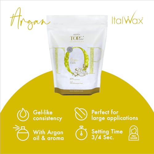 Italwax Top Line Argan Hard Wax Beads 1.65 lb (750 g) ? Fast-Setting Transparent Jelly Wax Enriched with Argan Oil, Floral Scent, Strong Grip for Face & Underarms, Professional Use ? Made in Italy