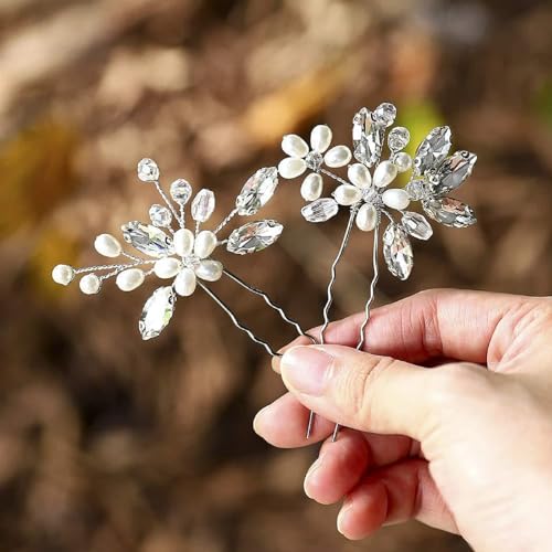 Yandino 8 Pieces Wedding Hair Pins for Bridal Silver Rhinestone Hair Pins Wedding Hair Accessories for Brides Bridesmaids Women Girls