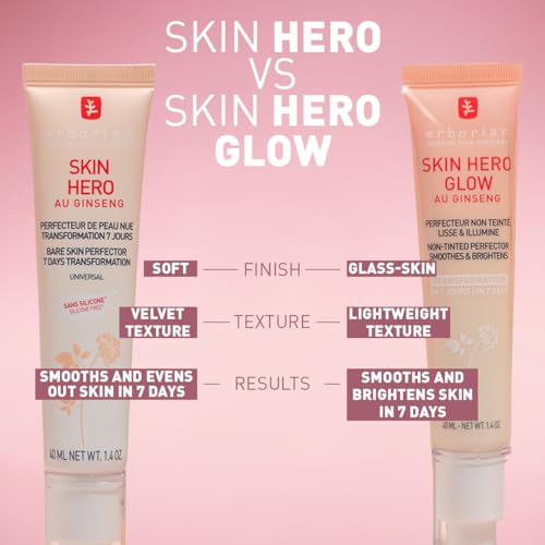 Erborian Skin Hero Glow, Non-Tinted Bare Perfector, Illuminates, Highlights, Hydrates, Smooths for Natural Radiant, Glass, Dewey Look, Korean Skincare