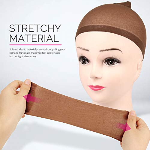 Nylon Wig Cap - Dark Brown Stocking Cap for Women, 4 Pack, Stretchy & Washable
