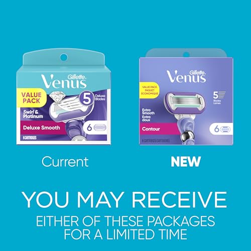 Gillette Venus Deluxe Smooth Swirl Womens Razor Blade Refills, 6 Count, Moisture Ribbon to Protect Against Irritation, Holiday Gifts for Women