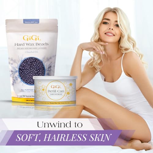 GiGi Hard Wax Beads Refill Can 14 oz and Relaxing Lavender Hard Wax for Hair Removal 14 oz