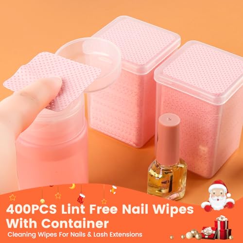 Lint Free Nail Wipes Set with 120ml Pump Dispenser - 400 Count Kit