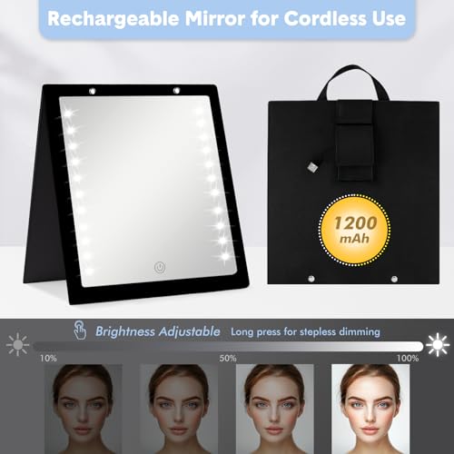 Fabuday Lighted Hanging Mirror - Rechargeable LED Folding Dance Mirror